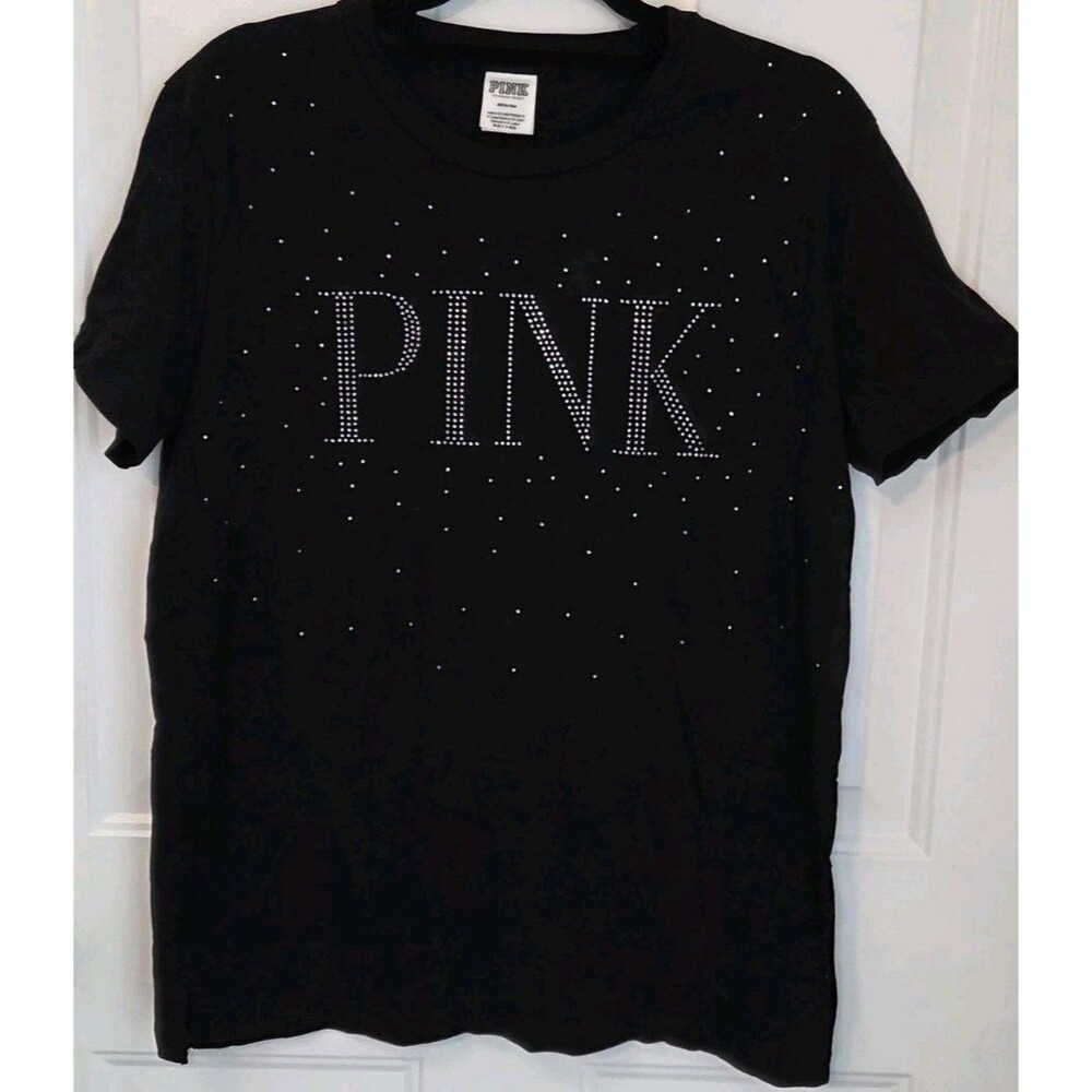 VS PINK bling campus tee Black studded bling logo - Size M